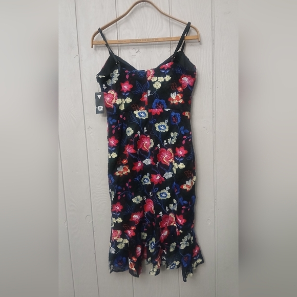 Guess Black Floral Midi Dress Embriodered Lace Size 14 - Picture 8 of 9